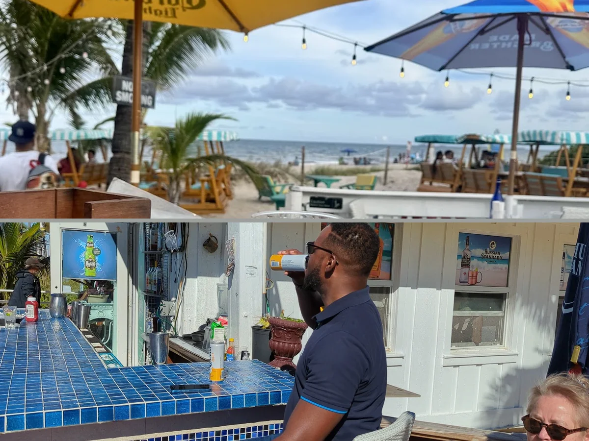 Beachfront restaurant with open seating.